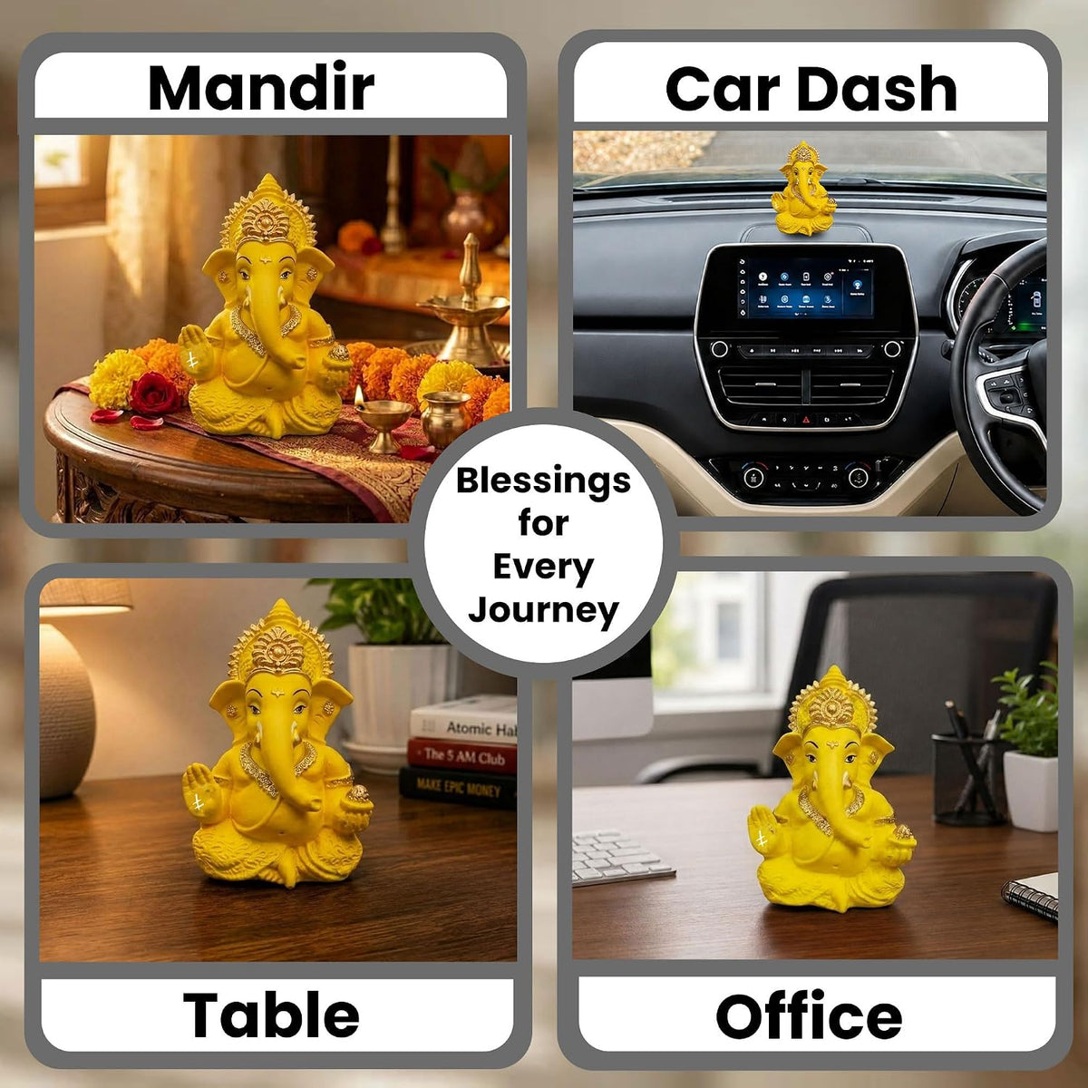 Premium Lord Ganesha Idol for Car Dashboard | 3.5 Inch Resin Ganpati Murti | Elegant Home & Office Decor Showpiece Yellow SIA488