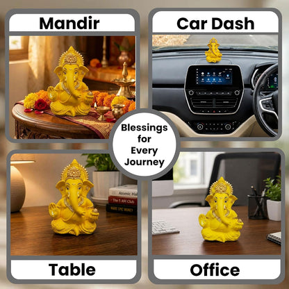 Premium Lord Ganesha Idol for Car Dashboard | 3.5 Inch Resin Ganpati Murti | Elegant Home & Office Decor Showpiece Yellow SIA488