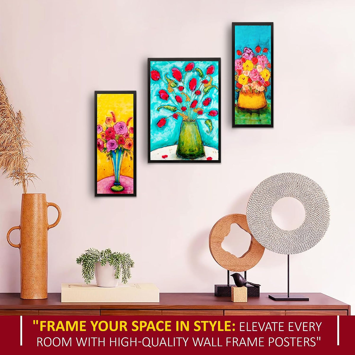 Wall Painting Frames For decor, Pictures Frame For Living Room, Home Decoration, Bedroom, Set of 3, 1pc- 23 x 30 cm, 2pc- 12.5 x 30 cm (Design 16)