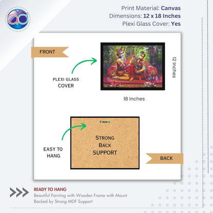 Lord Shri Radha Krishna Painting Hanging Photo Frame Decorative Item for Living Room, Bedroom, Home Decor and Wall Decoration (MM 3404, 45.7L x 30.5W cm, Canvas, With Plexi Glass)