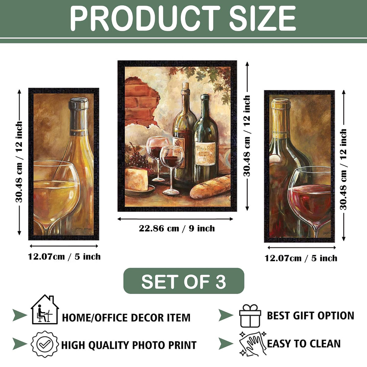 Wall Painting Frames For decor, Pictures Frame For Living Room, Home Decoration, Bedroom, Set of 3, 1pc- 23 x 30 cm, 2pc- 12.5 x 30 cm (Design 8)