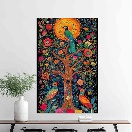 Canvas Wall Art Painting, 7 Running Horses with Rising Sun, Vastu Frame Decor, Multicolour, 45.7 x 61 cm (PEACOCK)