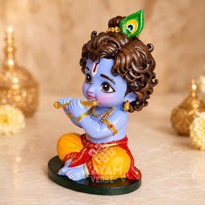 Balroop Blessings Natkhat Krishna Murti for Car Dashboard | 3.5 Inch Cute Laddu Gopal Idol | Premium Hand-Painted UV Resin Murti | Home Temple, Office & Gift