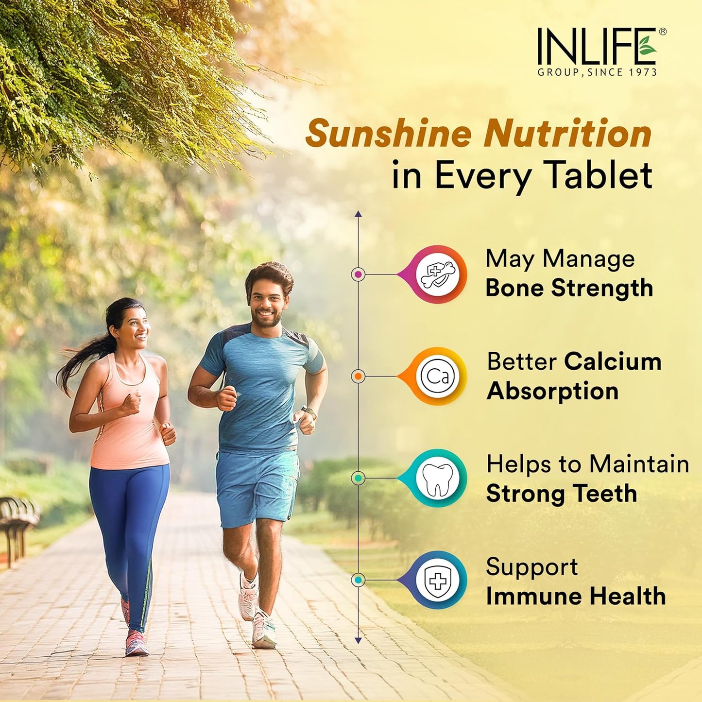 INLIFE Vitamin D3 K2 Supplement | Derived from Lichen (Plant Based) & Vitamin K2 (MK7) | Supports Bone, Teeth, Heart, Immunity, Mood, Strength, Recovery | For Men & Women - 60 Vegetarian Tablets