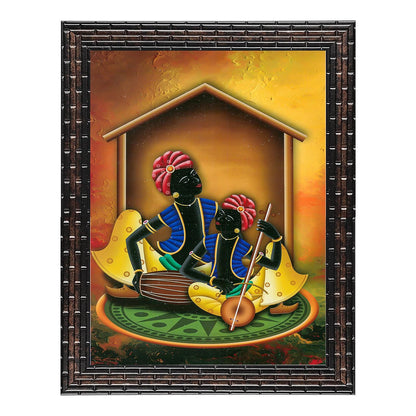 3 PC Set of Rajasthani Folk Music & Dance Paintings (1084) Without Glass 6 X 13, 10.2 X 13, 6 X 13 inch-Multicolour