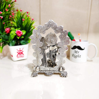 KridayKraft Metal Radha Krishna Idol Statue with Silver Antique Finish so Looks Very Beautiful and use for the Purpose of Worship and Decorative for Home,Office&Table Gift for Birthday