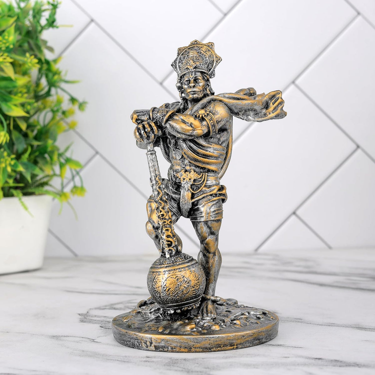 Hanuman Murti Idol Statue Showpiece for Pooja Home Decor Items for Living Room and Gifts-A_SIL_GOL-HNU1