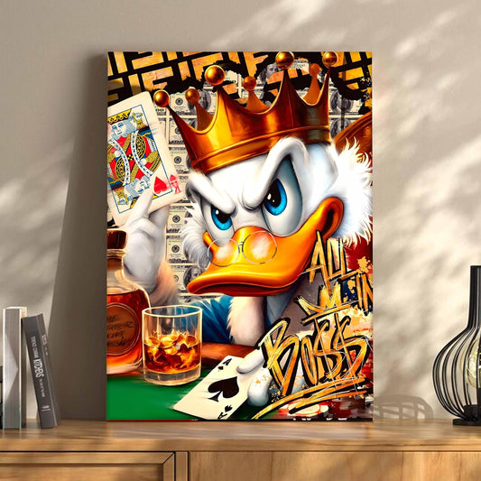 King of Cards Duck Scrooge Pop Art Canvas Wall Art Painting For Living Room, Graffiti Cartoon Painting For Kids Room,