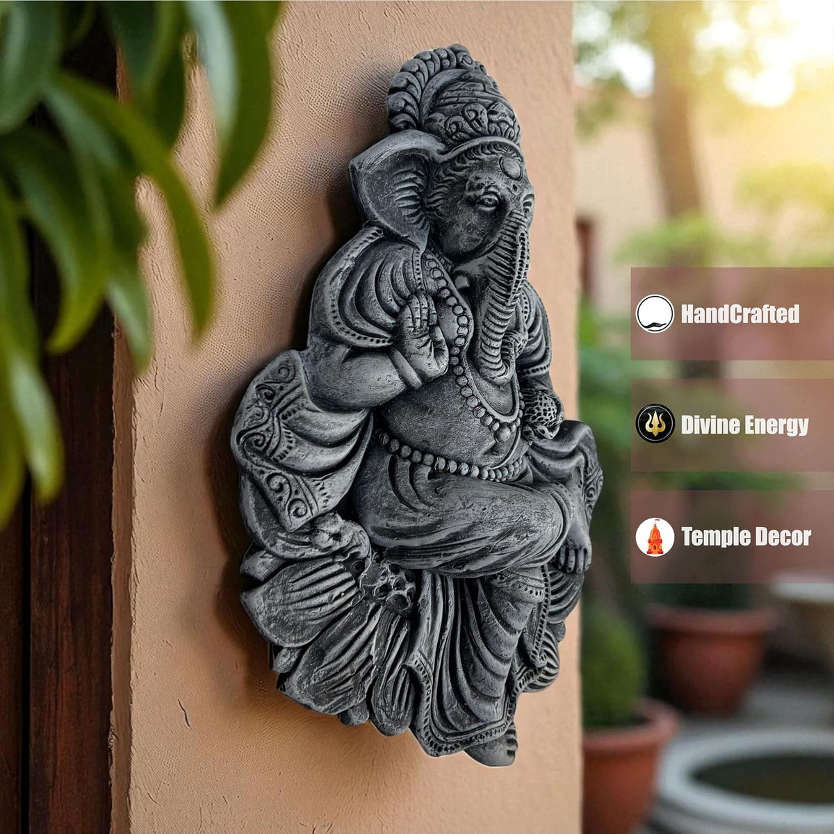 Ganesh ji Murti-Terracotta-Clay-Idol-Ganpati/Ganesha Murti-Figurine- for Door Entrance-Temple-Mandir-Home-Office Decor-Gifting-Spiritual Wall Hanging Art-Grey (H:28|B:19 CM)