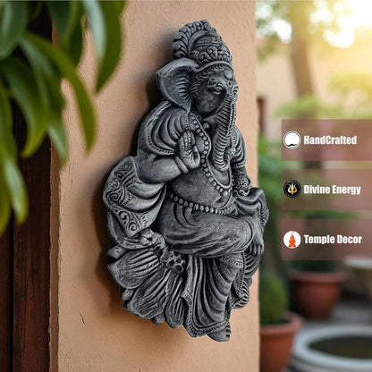 Ganesh ji Murti-Terracotta-Clay-Idol-Ganpati/Ganesha Murti-Figurine- for Door Entrance-Temple-Mandir-Home-Office Decor-Gifting-Spiritual Wall Hanging Art-Grey (H:28|B:19 CM)