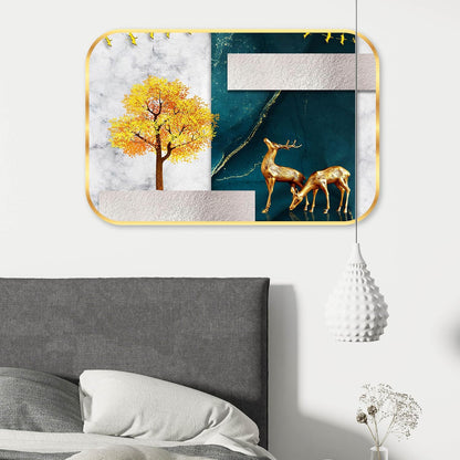 Abstract deer modern art Premium Sparkle Lamination Finished Surface Golden Slim Frame 30 cm x 46 cm Large Size, For Home/Office/Hotel painting MG23