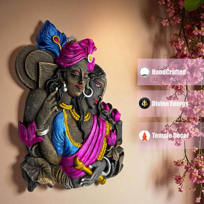 Radha Krishna Wall Hanging Terracotta Idol Murti | Terracotta Wall Decor | Spiritual Wall Art for Home, Temple, Mandir, Living, Office & Vastu Decoration | Spiritual Gifts (27x21 CM)