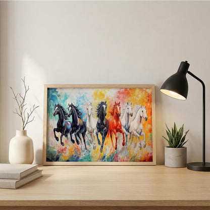 7 Horse Vastu Wall Painting (Landscape Collection) (Natural, Design 12, 13x19 Inch)