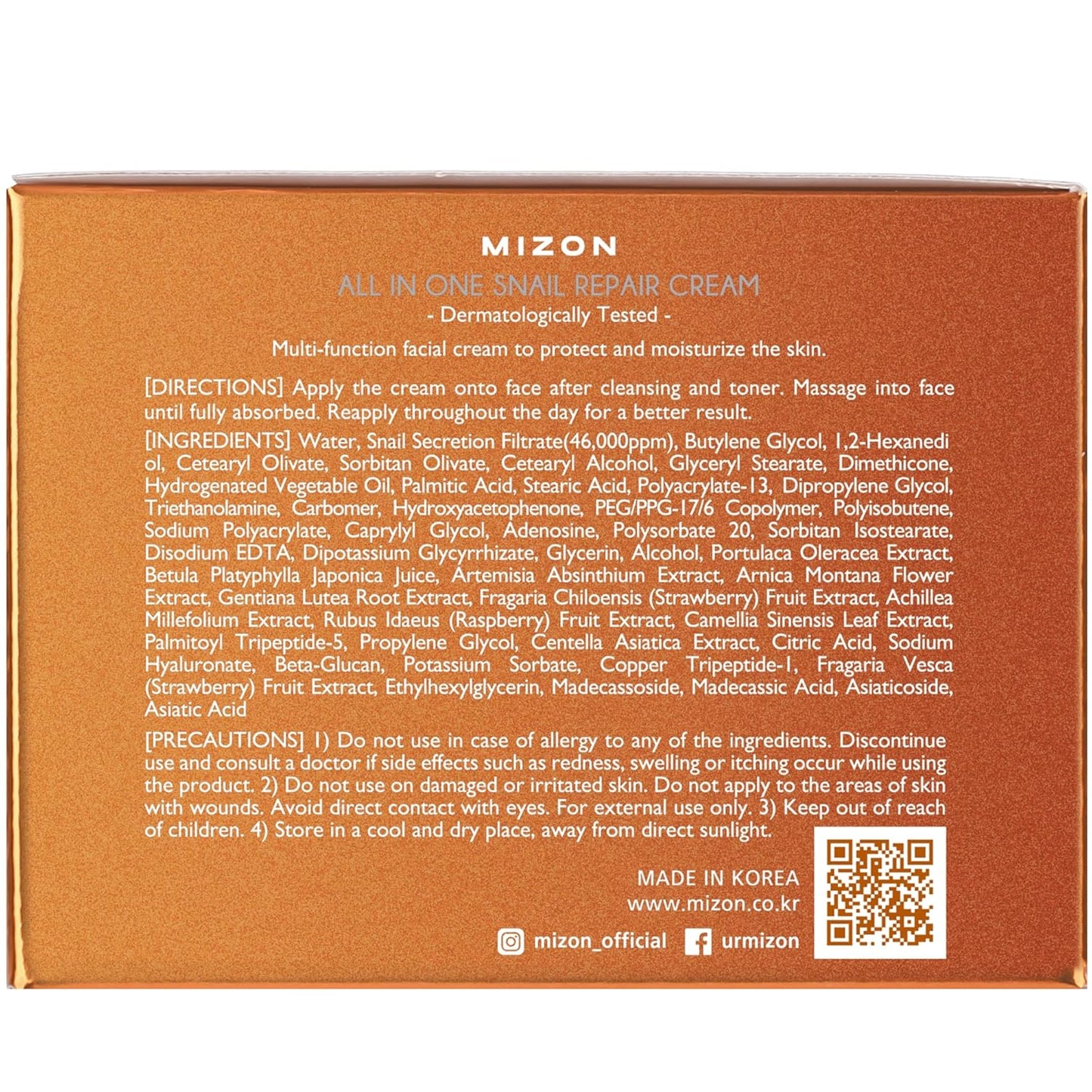 MIZON All in One Snail Repair Cream, Snail Line, Face Moisturizer, Snail Mucin Extract, Wrinkle Care, Blemish Care, Without Stickiness, Korean Skincare (35ml/1.18oz)