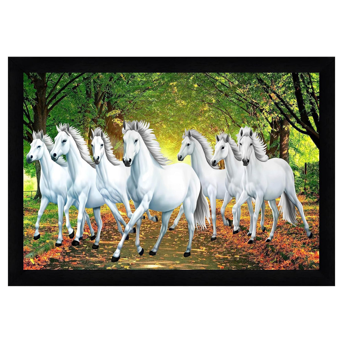Runing Seven Horses Painting With Frame 13 Inches X 10 Inches (Style 2)