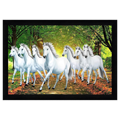 Runing Seven Horses Painting With Frame 13 Inches X 10 Inches (Style 2)