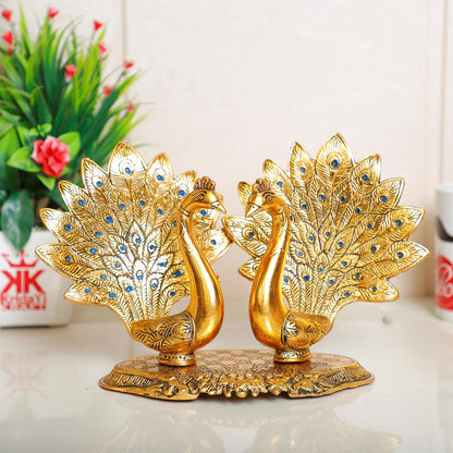 Double Peacock Metal Statue, Lovers Peacock Couple, Animal Showpiece Figurines, Feng Shui as Table Top Figurine for Living Room, Office, Bedroom, Decorative
