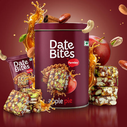 Farmley Apple Pie Date Bites | Pack of 10 I Dates Barfi Made with Dates, Dried Apple,Pista, Cashews, Almonds, Honey, Cinnamon and Pure Ghee