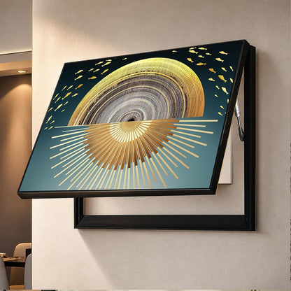 Electric MCB Box Cover Frame With Hydraulic Decorative Painting Gold Sun Painting Electrical Panel box Cover, Switch Box Frame Will Fit Max 10x14 inch Switch Board, Outer Size 13X17 Inch