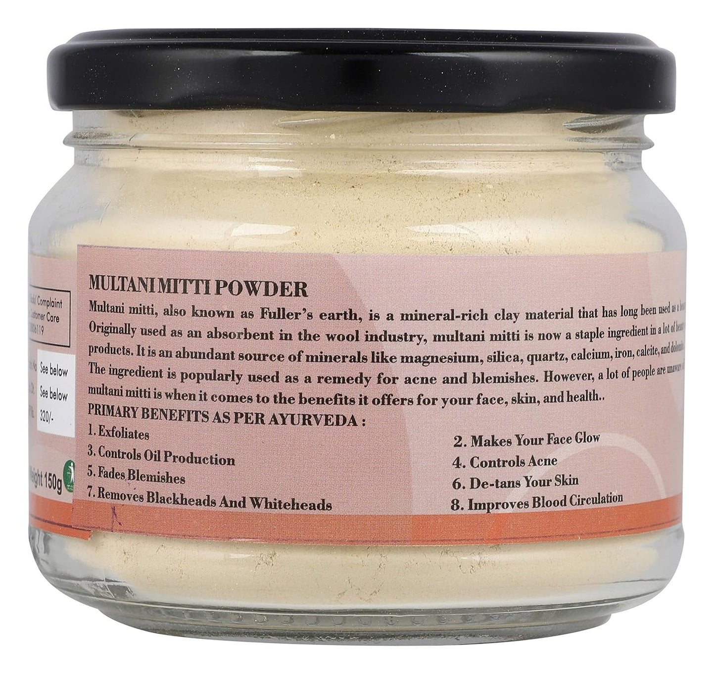 Go Organic Multani Mitti Powder for Face and Hair - 100% Natural Fuller's Earth Clay for Acne Control, Oil Absorption & Glowing Skin - 150g Premium Glass Jar - Chemical & Pesticide Free