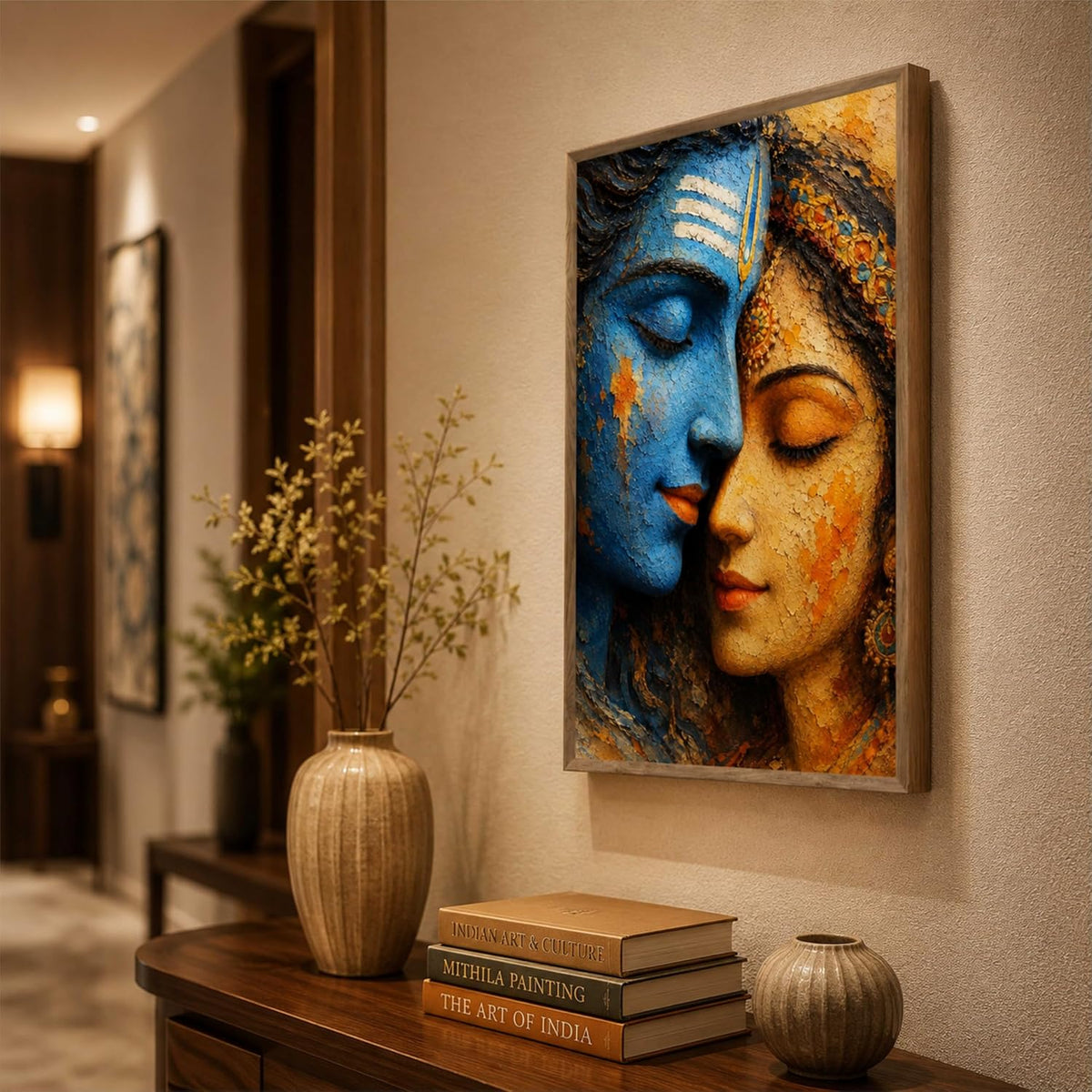 Shiv Parvati Face Wall Painting for Living Room Bedroom Hall Office Decor, Devotional Artwork with Sparkle Laminate and Premium Wooden Synthetic Frame (19.5 x 25.5 Inch) NL01-4112