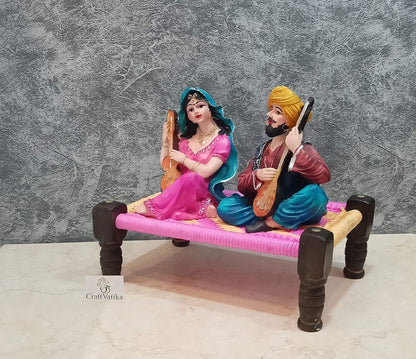 Resin Couple Idol, 11 x 9.5 x 6.5 Inches, Multicolour, Idol