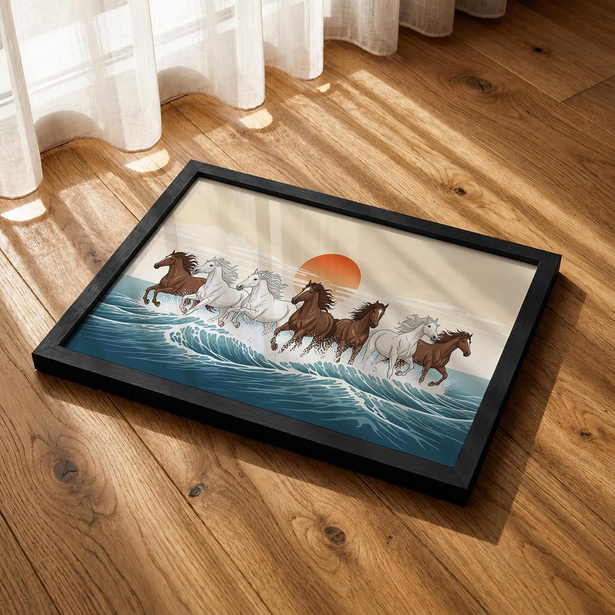7 Horse Vastu Wall Painting (Landscape Collection) (Natural, Design 20, 48L x 33W cm)