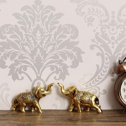 Set of 2 Golden Metal Elephant Statues for Good Luck| Animal Figurines Decorative Elephant Showpieces| Elephant Decorative Items for Home Living Room Office| Gift for Diwali Housewarming