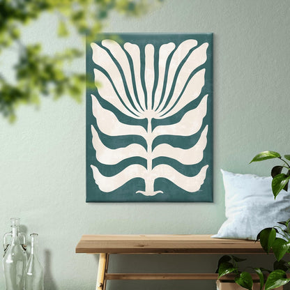 Modern Boho Floral Framed Canvas Wall Art – Abstract White Botanical Print on Teal | Minimalist Nature Décor for Living Room, Office & Bedroom (18 x 24 Inch) CVD-371