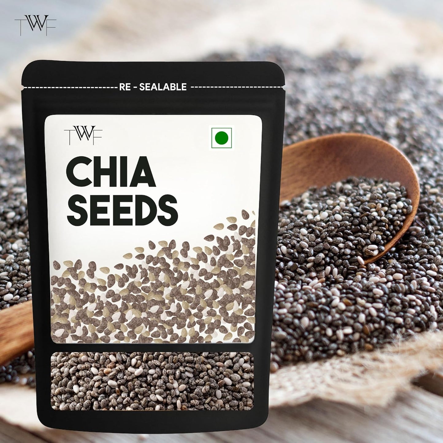 TWF Chia Seeds | AAA Grade Seeds for Eating | Natural Hydrator for Summers | For Weight Loss | Non GMO | Rich In Protein & Dietary Fibre | 100% Clean | Gluten Free Seeds for Smoothies, Oatmeal, Salads & Baking | Resealable Pack