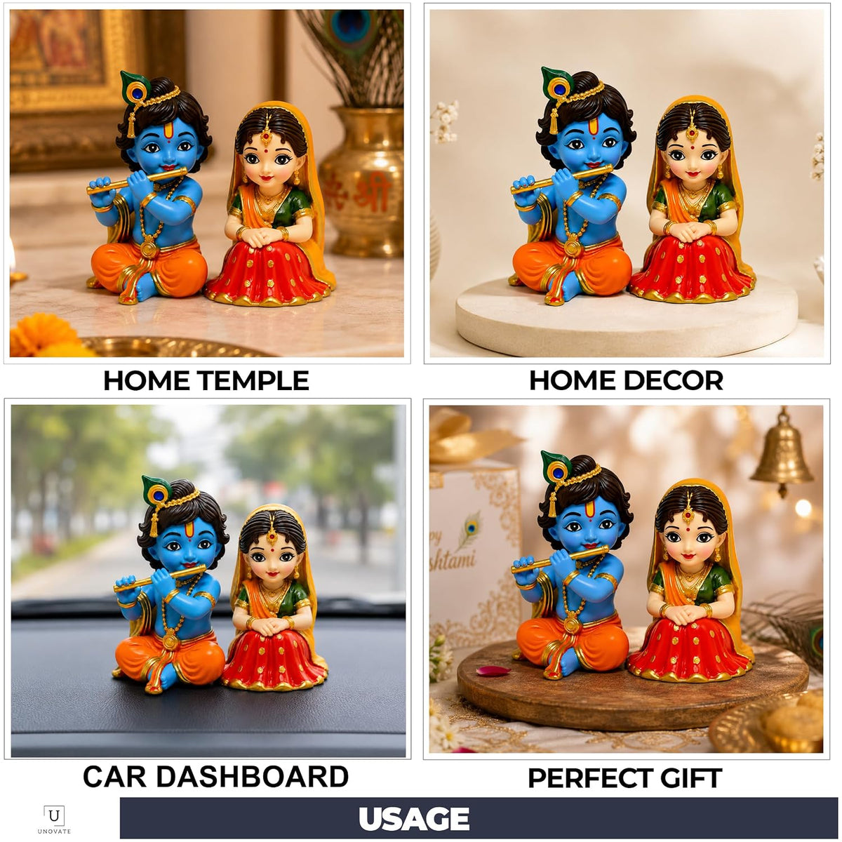 UNOVATE Radha Krishna Idol for Gift | Car Dashboard | Radha Krishna Murti