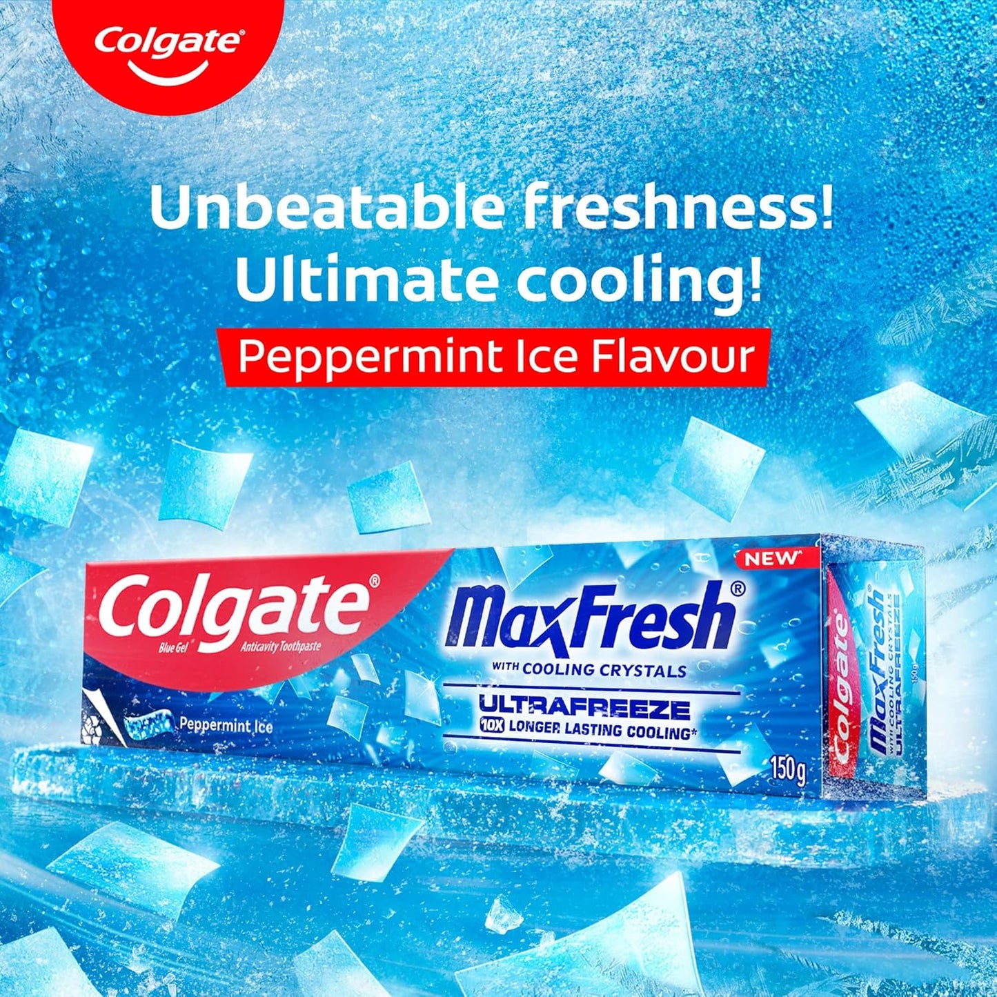 Colgate MaxFresh Toothpaste, Blue Gel Paste with Menthol for Super Fresh Breath, 600g, 150g X 4 (Peppermint Ice, Combo Pack)