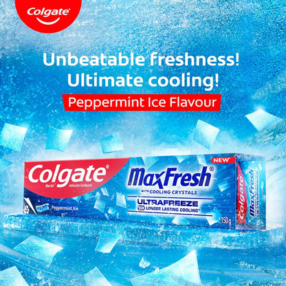 Colgate MaxFresh Breath Freshner Cavity Protection Toothpaste, 150g, Peppermint Ice, Blue Gel Paste with Menthol, Cooling crystals for fresh breath