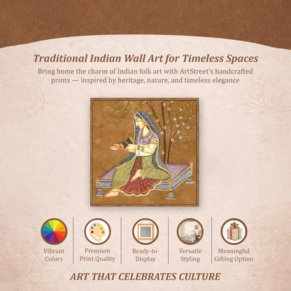 Indian Folk Framed Painting For Living Room | Traditional Ragamala Large Canvas Painting With Frame Wall Art For Bedroom, Hallway's, Office, Hotel, Size 58x58 cm
