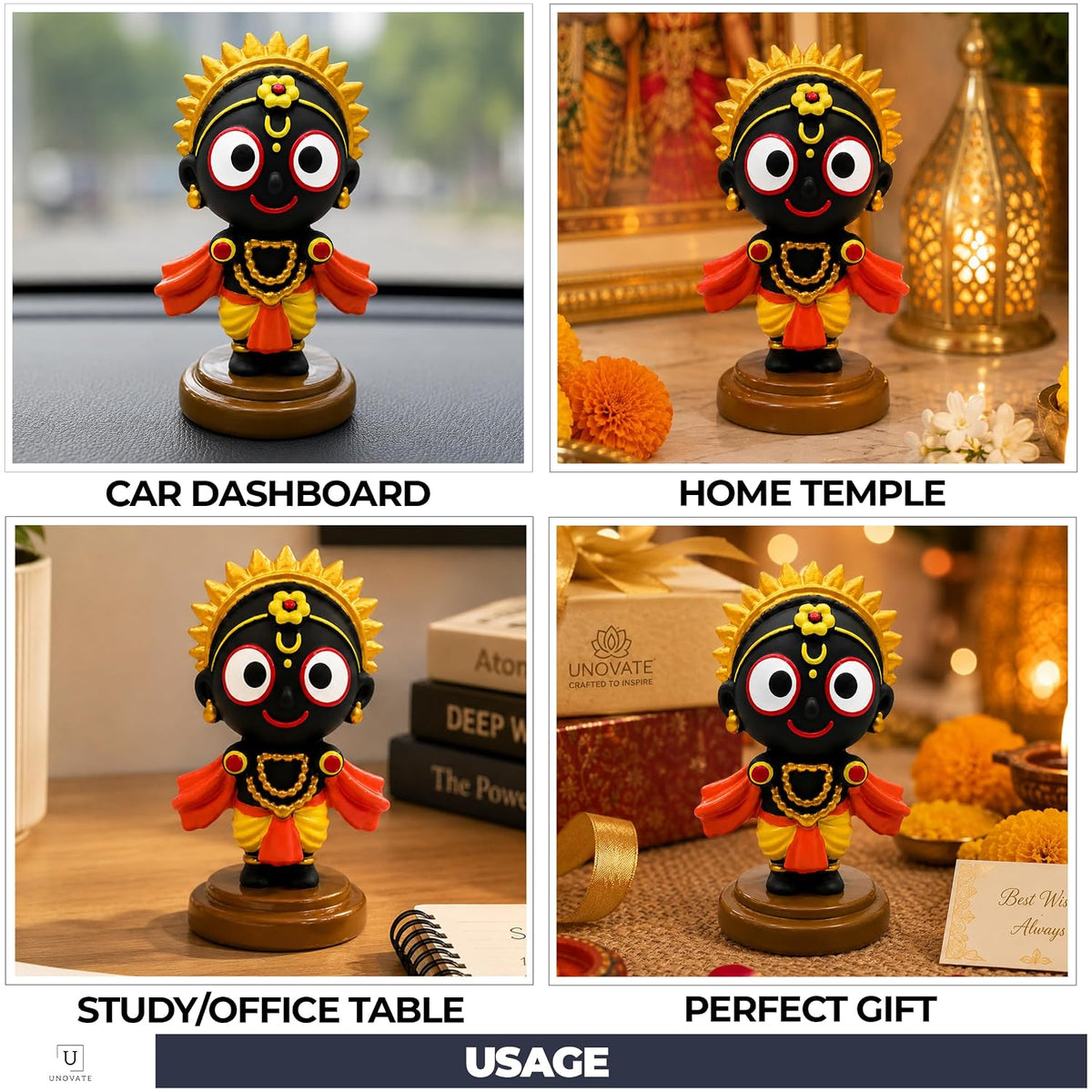 UNOVATE Lord Jagannath Idol for Home Temple, Car Dashboard & Office Desk