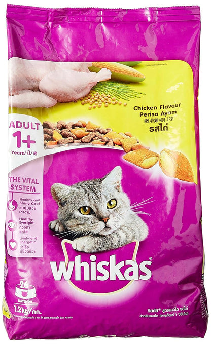 Whiskas Adult (+1 year) Dry Cat Food , Chicken Flavour, 1.2kg Pack