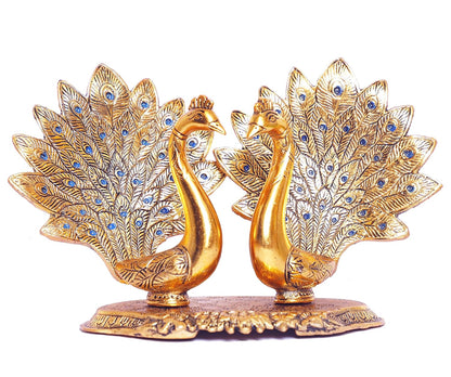 Double Peacock Metal Statue, Lovers Peacock Couple, Animal Showpiece Figurines, Feng Shui as Table Top Figurine for Living Room, Office, Bedroom, Decorative