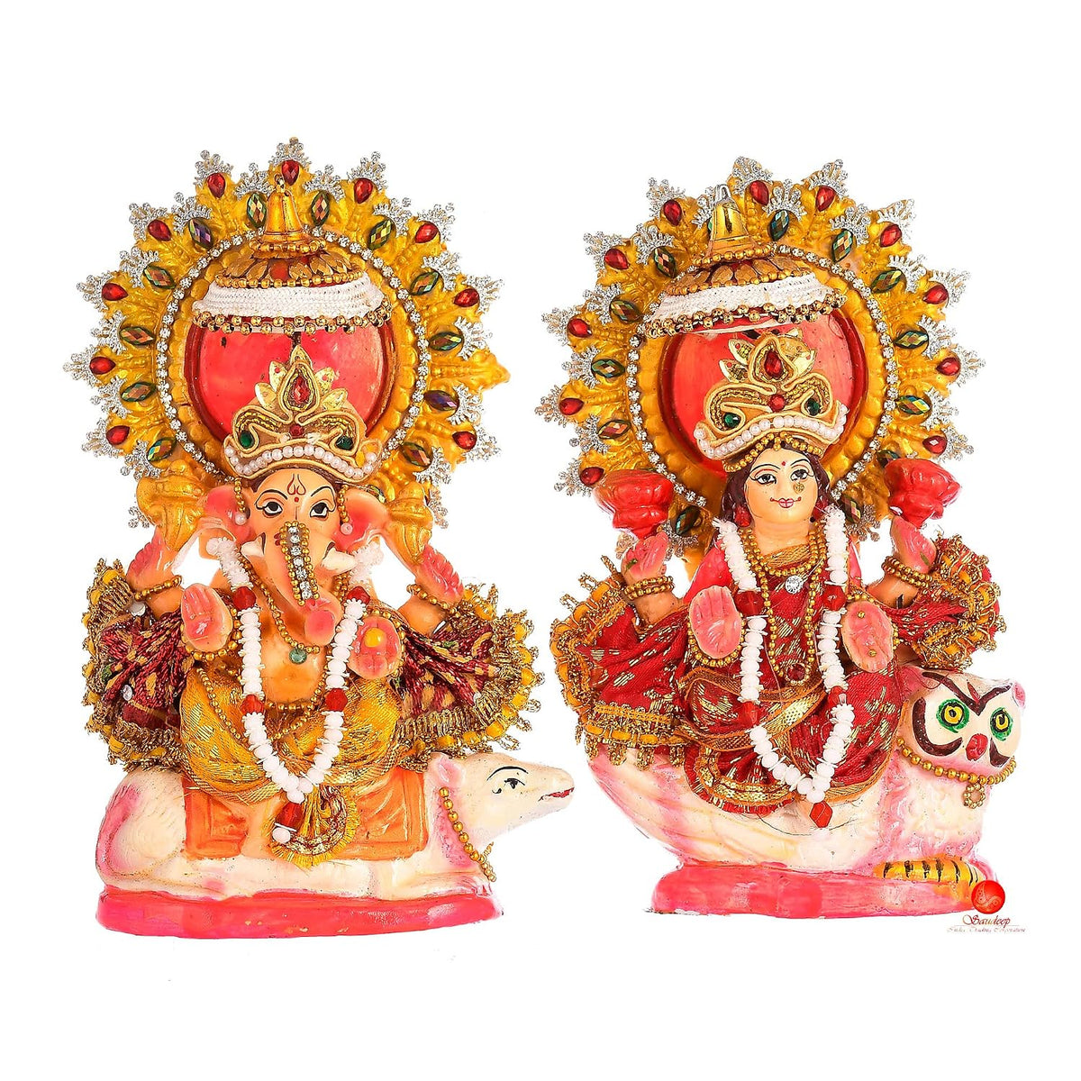 Terracotta Goddess Lakshmi and Lord Ganesh Idol/Statue/Murti Decorative Showpiece, Ganesha Laxmi Mitti Figurine for Puja(Pattern 03)