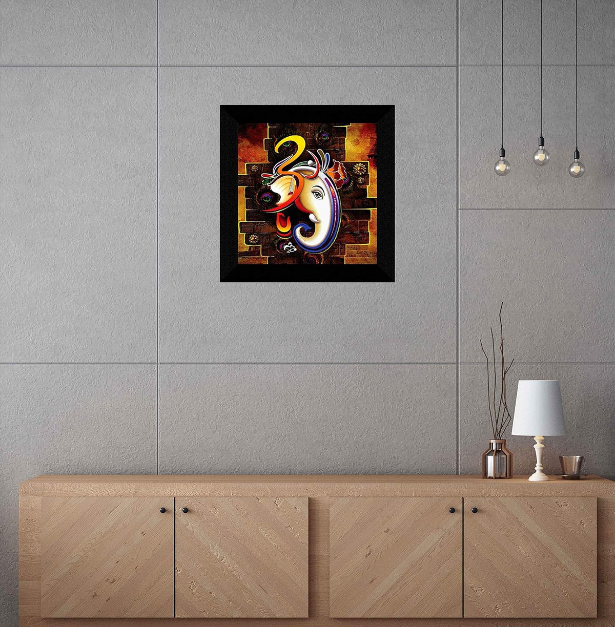 Ganesha UV Coated Home Decorative Gift Item Frame Painting 12 inch X 12 inch SANFO89(Multicolor)