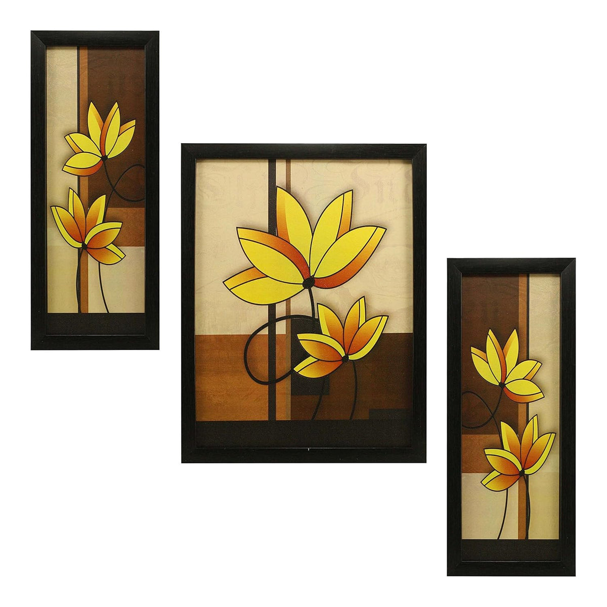 3 PC Set of Floral Paintings (1061) Without Glass 5.2 X 12.5, 9.5 X 12.5, 5.2 X 12.5 inch