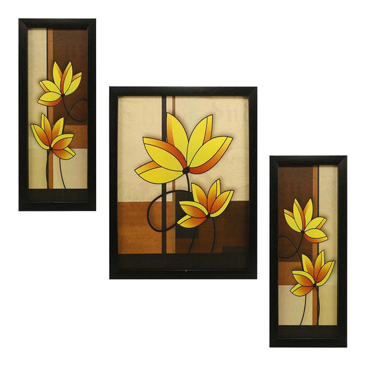 3 PC Set of Floral Paintings (1061) Without Glass 5.2 X 12.5, 9.5 X 12.5, 5.2 X 12.5 inch