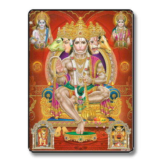 Panchmukhi Hanuman Framed Acrylic Glass Painting 14 inch x 11 inch SANFR33(Multicolor)