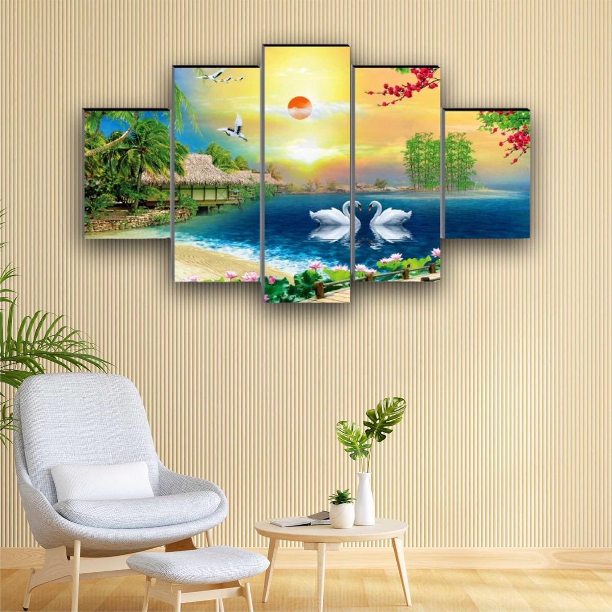paintings modern art Paintings for Living Room | Painting for Wall Decoration | 3D Wall Art for Bedroom | modern art Wall Painting Set of 5 (127 x 76 cms) SANFBL32282A