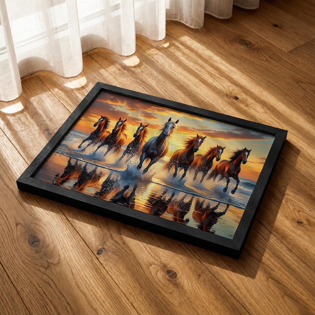 7 Horse Vastu Wall Painting (Landscape Collection) (Natural, Design 19, 48L x 33W cm)