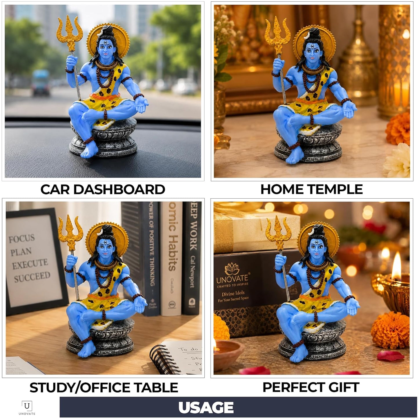 UNOVATE Shiva Idol for Car Dashboard | Adiyogi Statue | Mahadev Idol, 10 cm