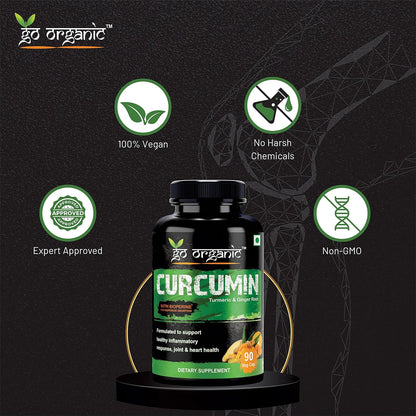 Go Organic Turmeric Curcumin 90 Veg Caps | Plant-Based Joint Support Supplement with BioPerine & Ginger | Potent Antioxidants for Healthy Inflammation, Joint Comfort & Lasting Structural Resilience