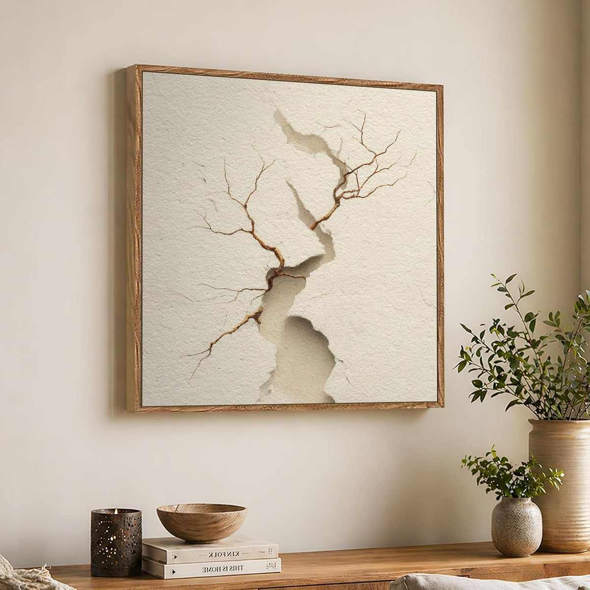 Abstract 3D Crack Framed Painting For Living Room | Sculptural Texture Large Canvas Painting With Frame Wall Art For Bedroom, Hallway's, Office, Hotel, Size 58x58 cm