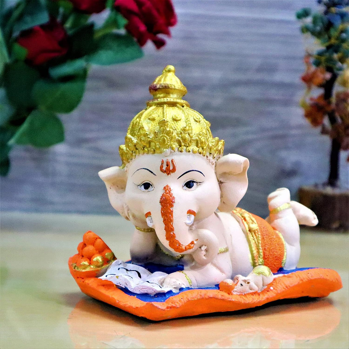 Bal Ganesha on Book with Modak, Decorative Showpiece Gift Item Best for Home & Office Decor, Car Dashboard and Corporate Gift Items (Book Ganesh)