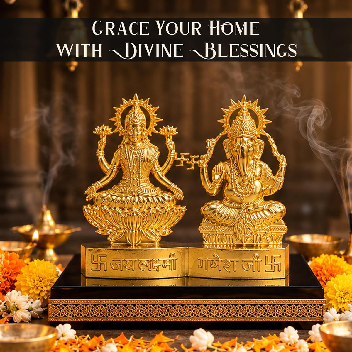Ganesh Lakshmi Metal Idol Ganesh and Laxmi Murti for Mandir, Pooja Room, Ganesha Statue Diwali Decoration for Home Diwali Gifts, for Family and Friends, 11x11 CM
