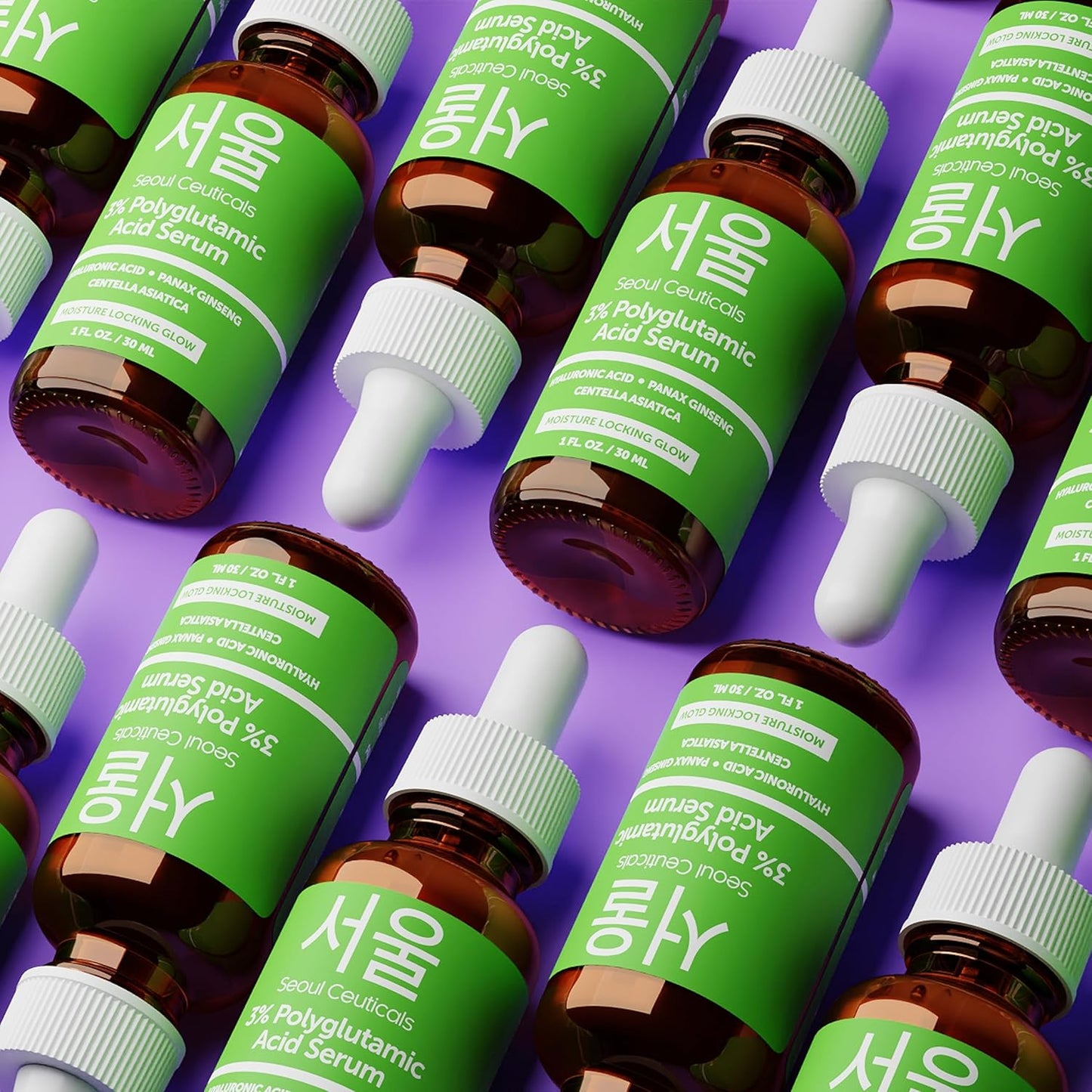 SeoulCeuticals Organic Polyglutamic Acid Korean Serum - 30ml Anti Aging Serum with Hyaluronic Acid + Centella Asiatica - K Beauty Skincare for Healthy Glowing Skin